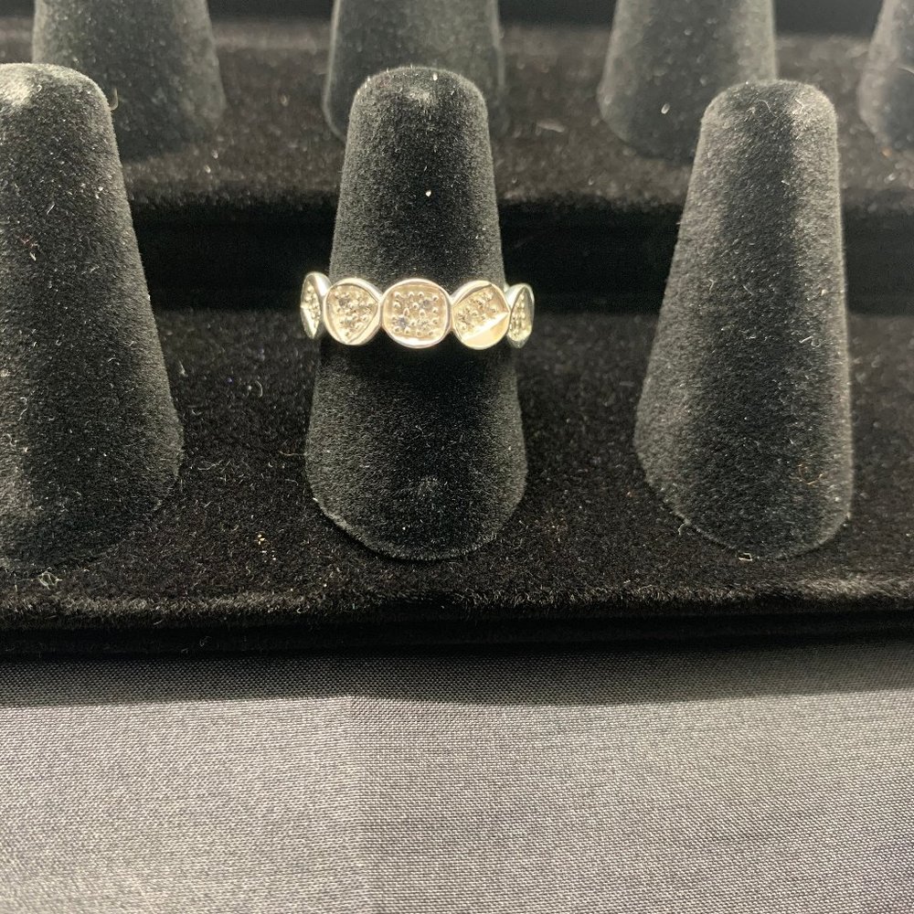 Melinda Maria Silver Oval Band with Crystals